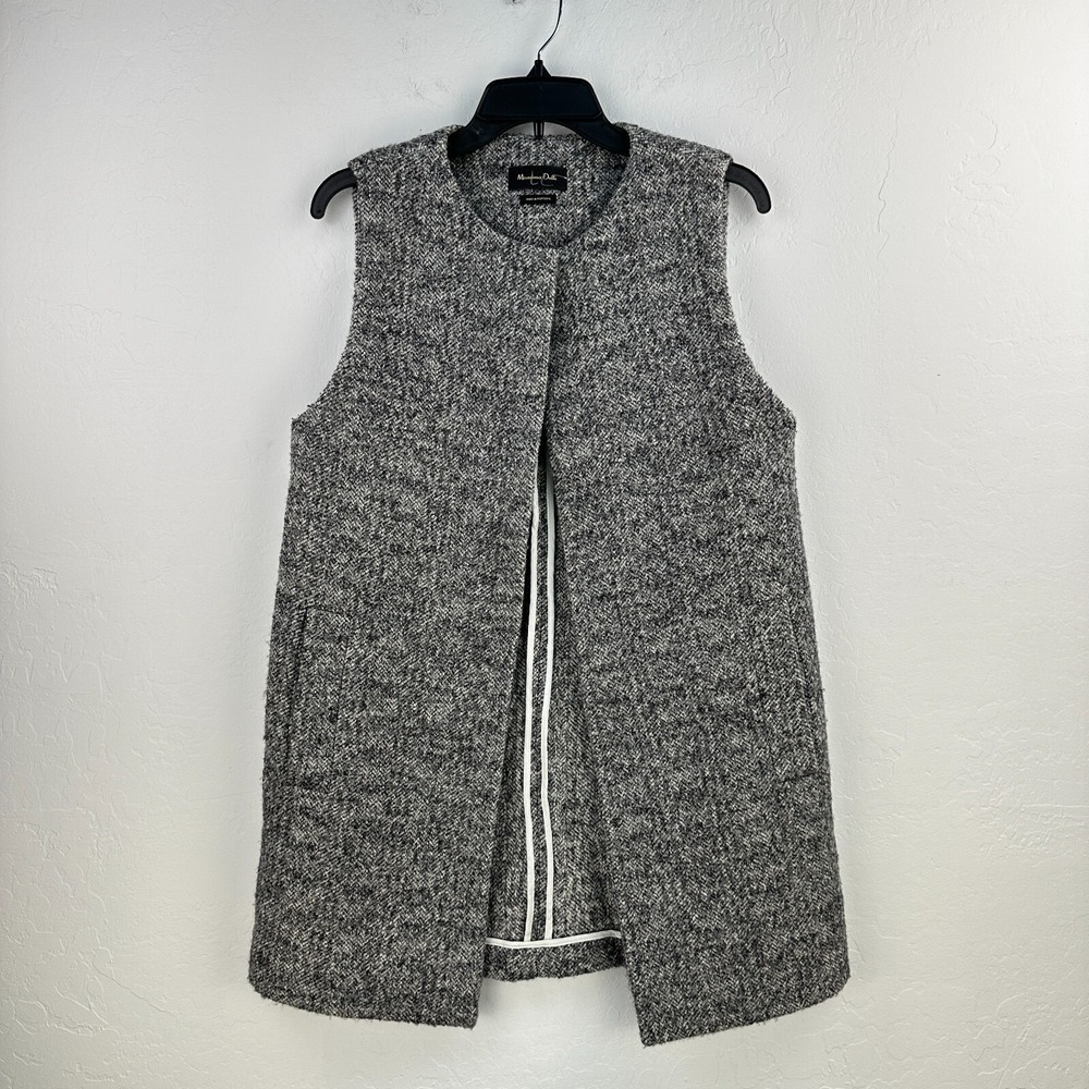 Massimo Dutti Sweater Vest Womens Small Gray White‎ Wool Blend Cardigan Office
